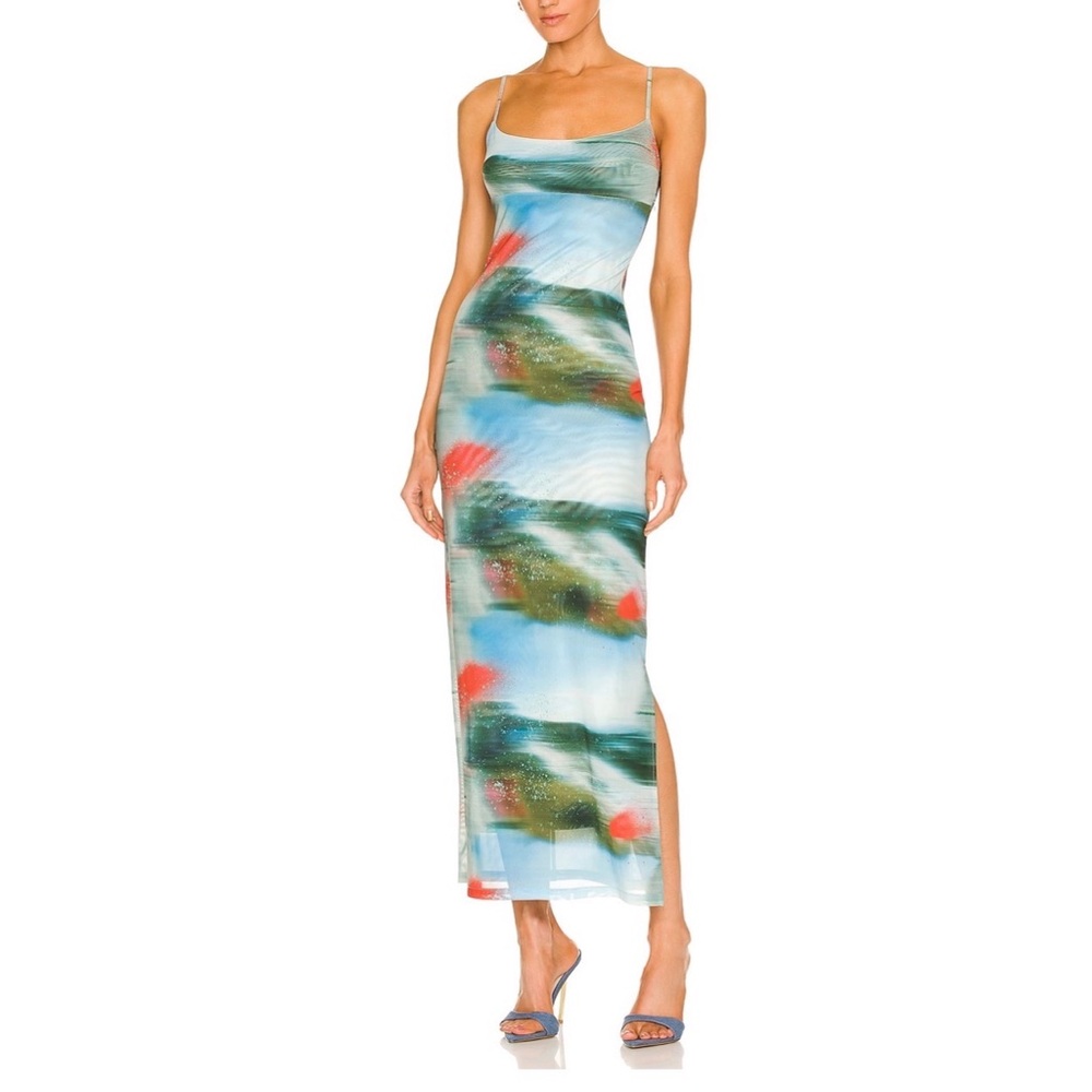Miaou Blue Green Coral Print Slip Dress
